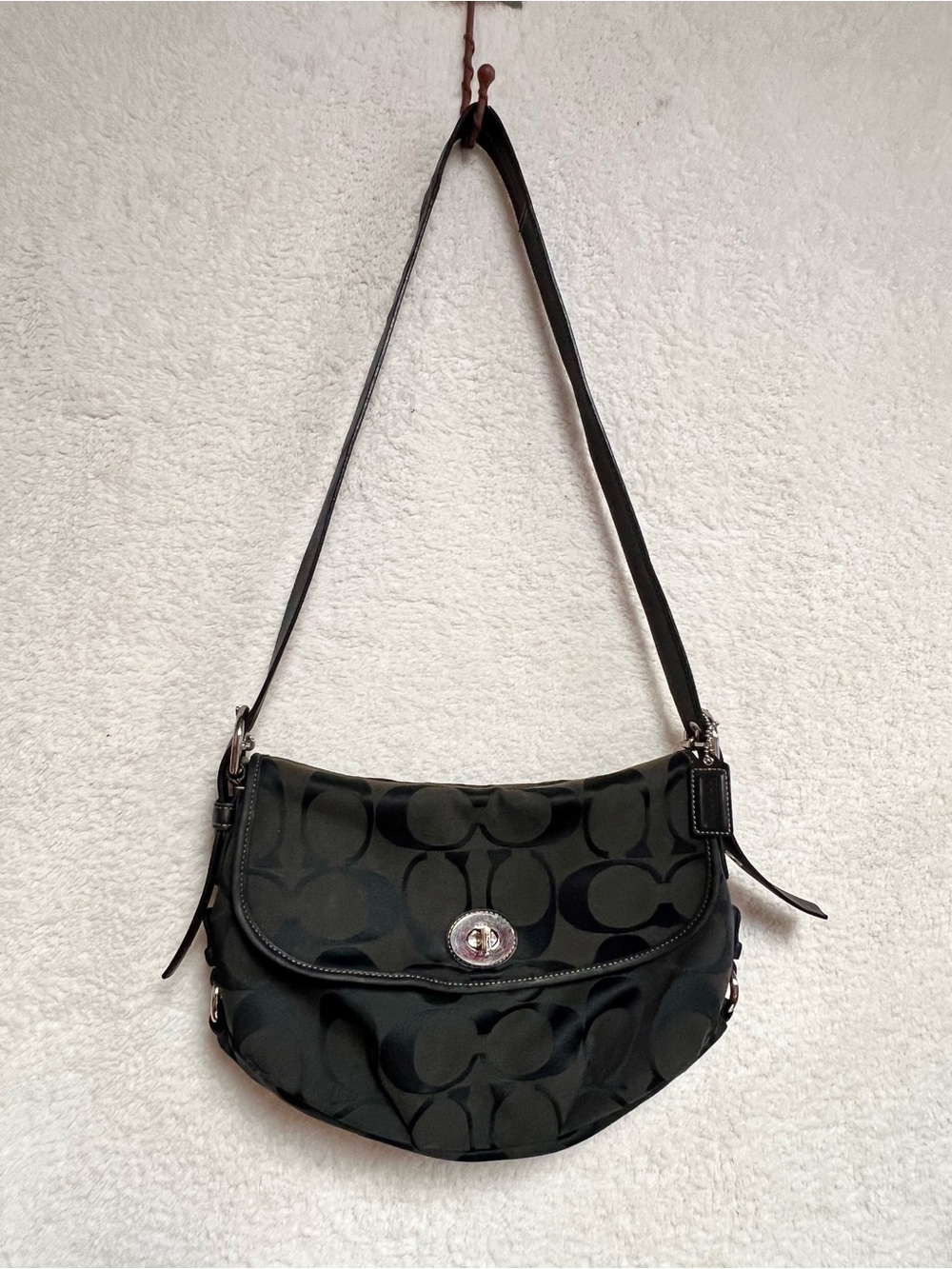 Coach Black Signature Canvas Hobo with Turn-Lock